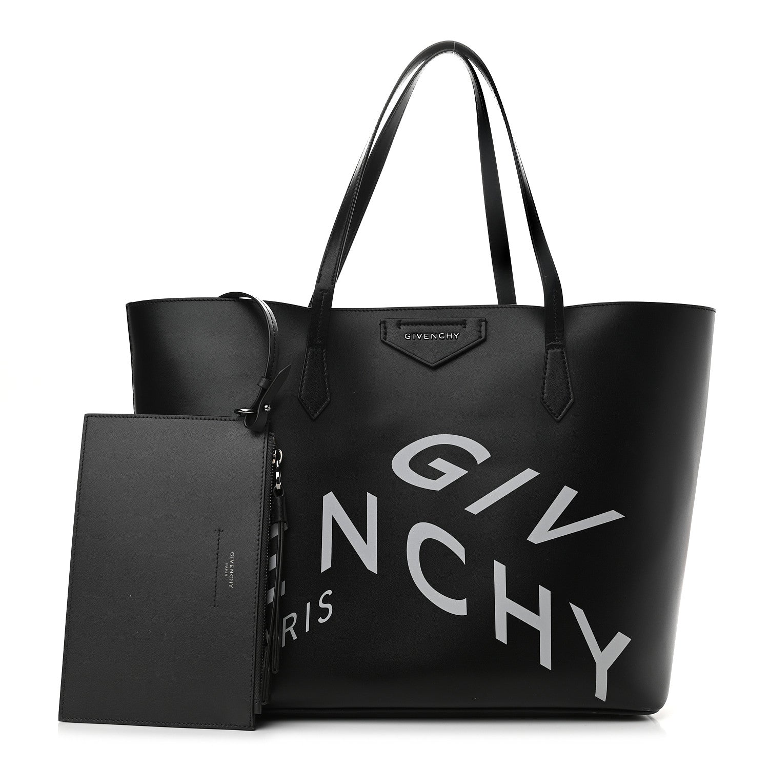 Givenchy Smooth Calfskin Wing Logo Shopper Tote Black White 1 of 9
