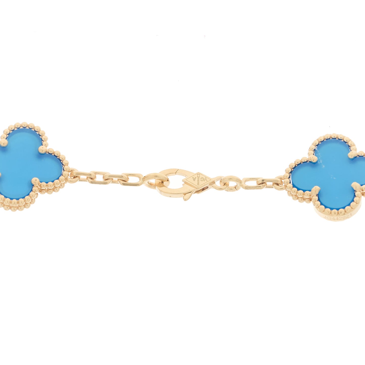 18K Yellow Gold Blue Agate 10 Motifs Vintage Alhambra Necklace