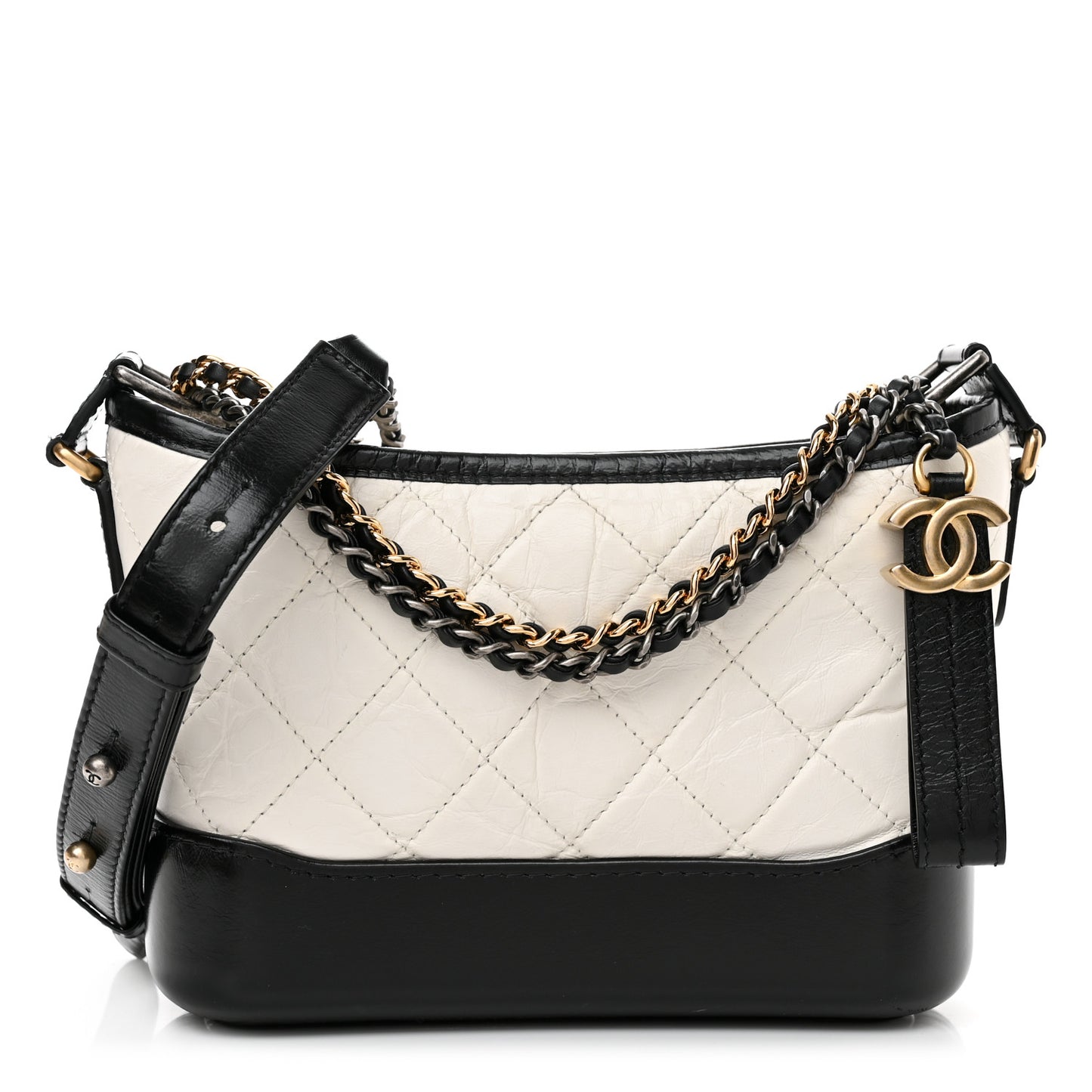 Aged Calfskin Quilted Small Gabrielle Hobo Black White