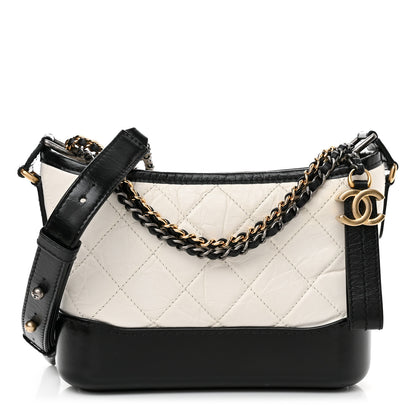 Chanel Aged Calfskin Quilted Small Gabrielle Hobo Black White 1 of 10