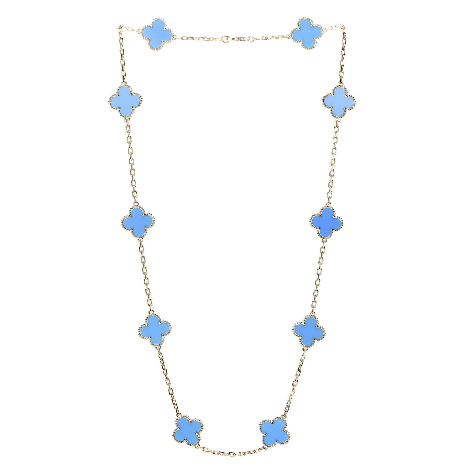 Van Cleef & Arpels 18K Yellow Gold Blue Agate 10 Motifs Vintage Alhambra Necklace 3 of 5