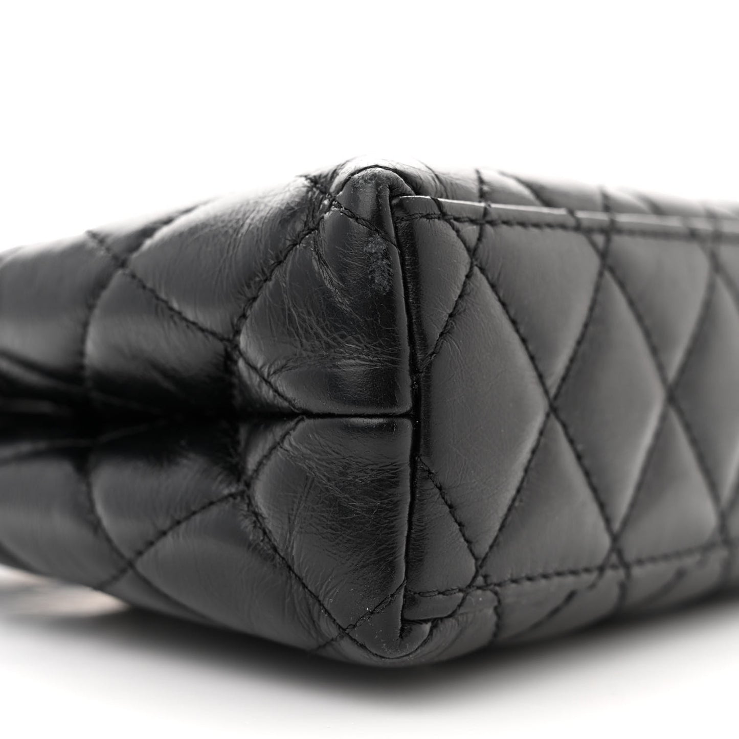 Shiny Aged Calfskin Quilted Nano Kelly Shopper Black