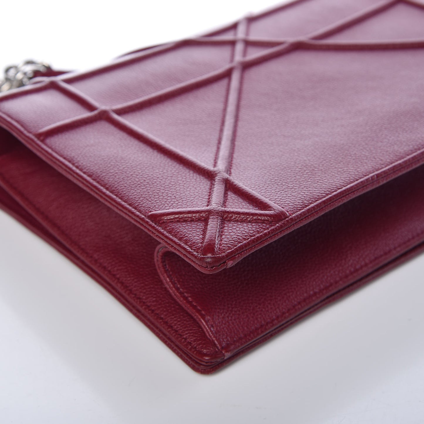 Grained Calfskin Large Diorama Flap Bag Burgundy
