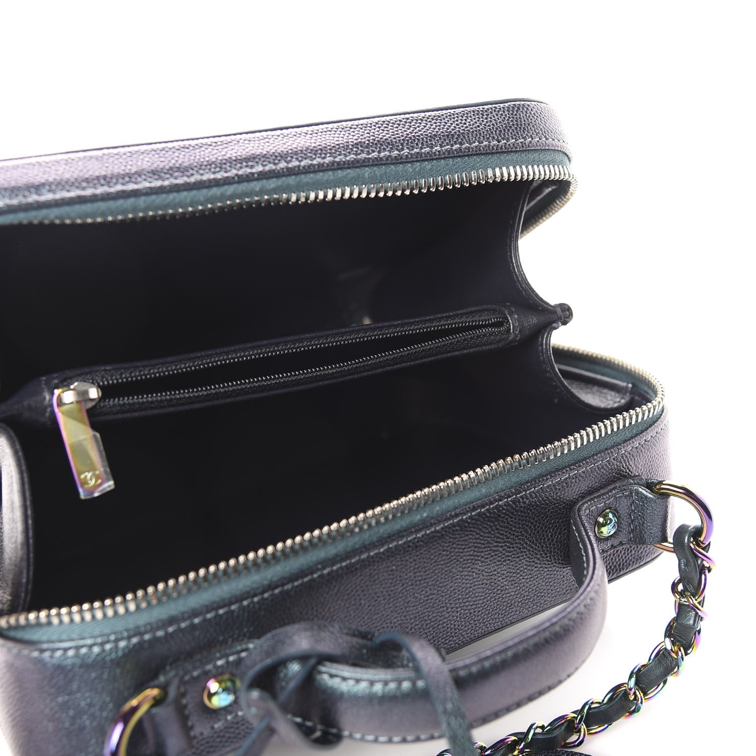 Chanel Iridescent Caviar Quilted Medium CC Filigree Vanity Case Dark Turquoise 5 of 11