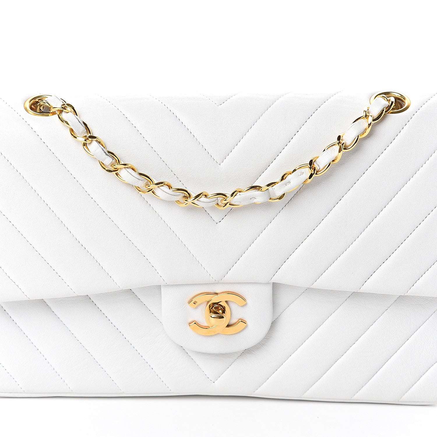 Chanel Calfskin Chevron Quilted Medium Double Flap White 8 of 10