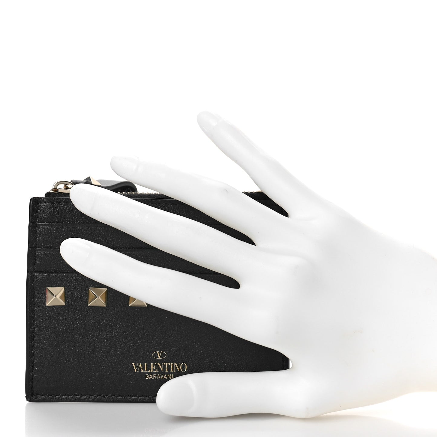 Vitello Rockstud Card Holder With Zipper Black