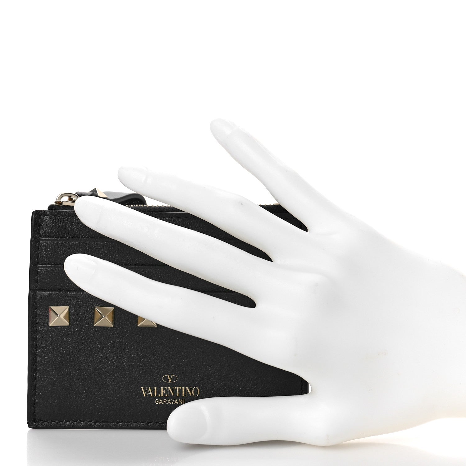 Valentino Garavani Vitello Rockstud Card Holder With Zipper Black 2 of 9