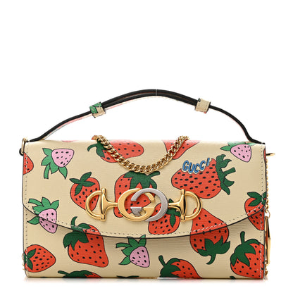 Gucci Calfskin Strawberry Print Mini Zumi Shoulder Bag Ivory Red 1 of 12