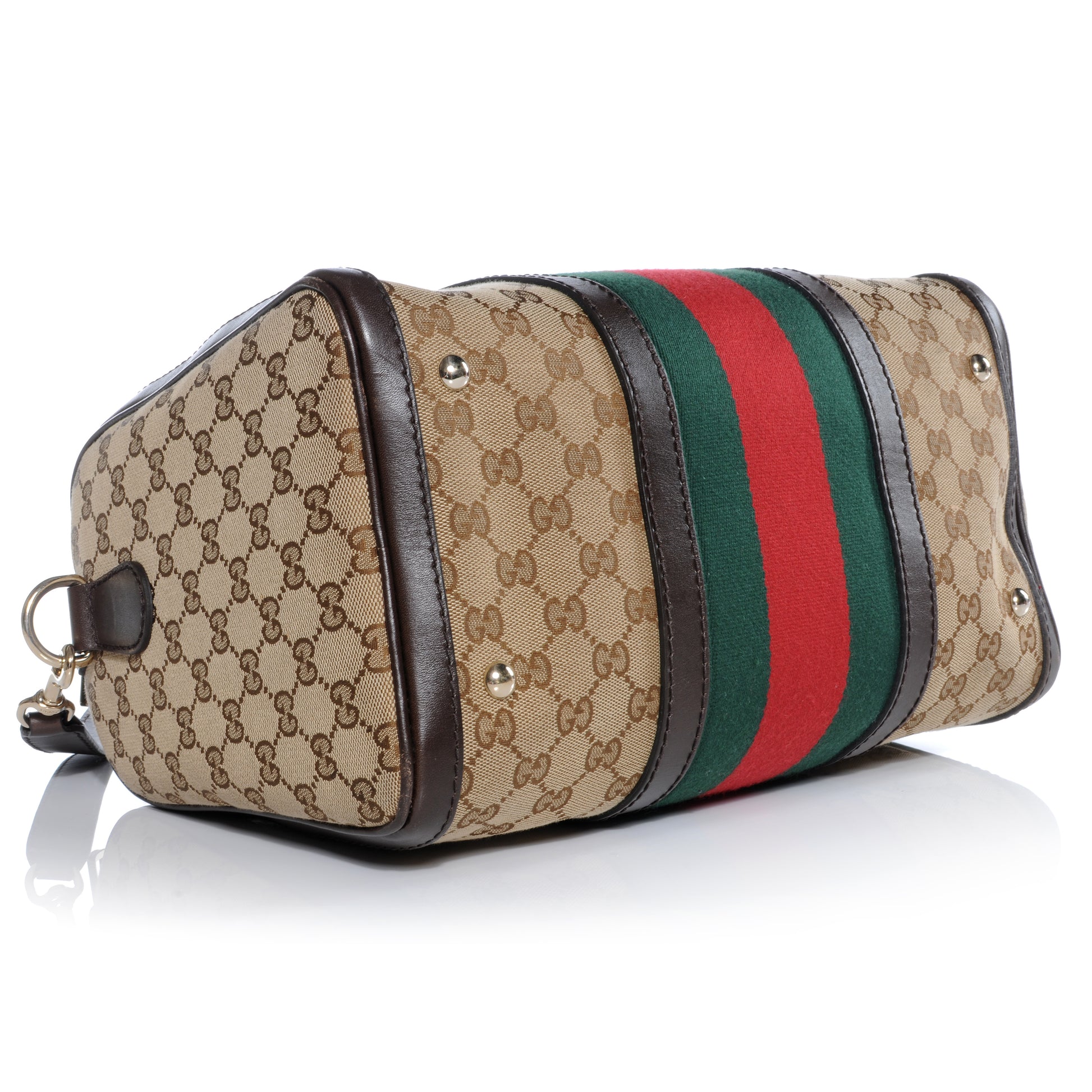 Gucci Monogram Selleria Calfskin Vintage Web Medium Boston Beige Ebony Cocoa 4 of 9