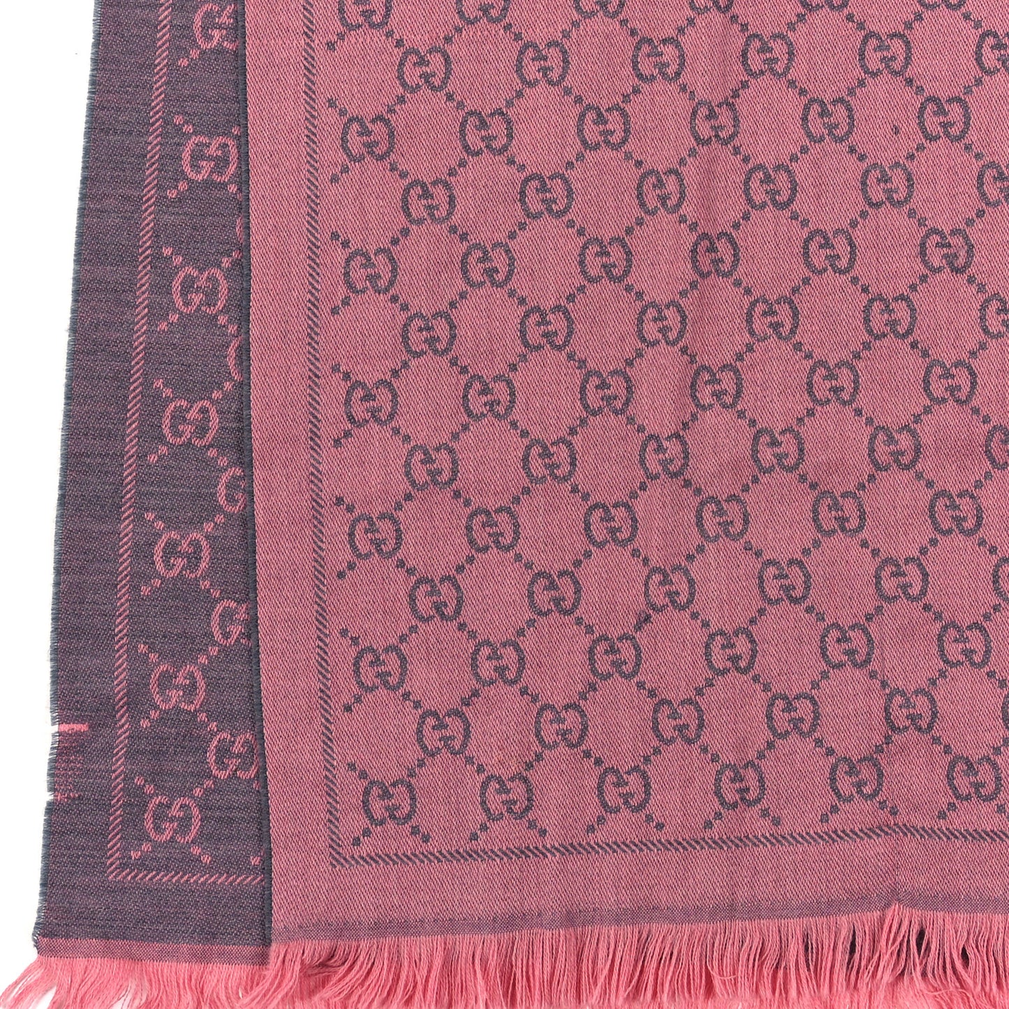 Wool Jacquard GG Monogram Sten Fringe Scarf Graphite Pink