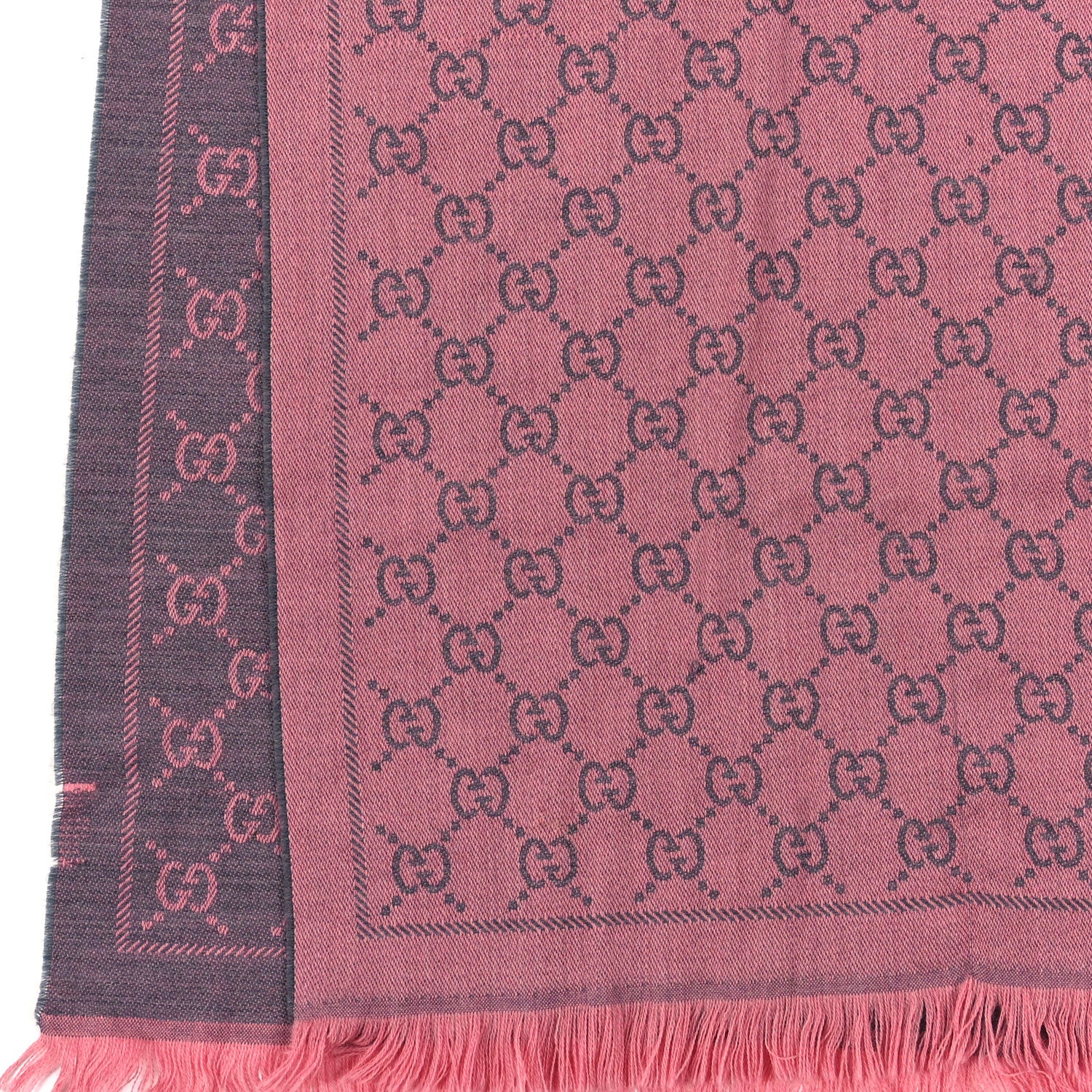 Gucci Wool Jacquard GG Monogram Sten Fringe Scarf Graphite Pink 3 of 3