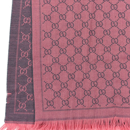 Gucci Wool Jacquard GG Monogram Sten Fringe Scarf Graphite Pink 3 of 3