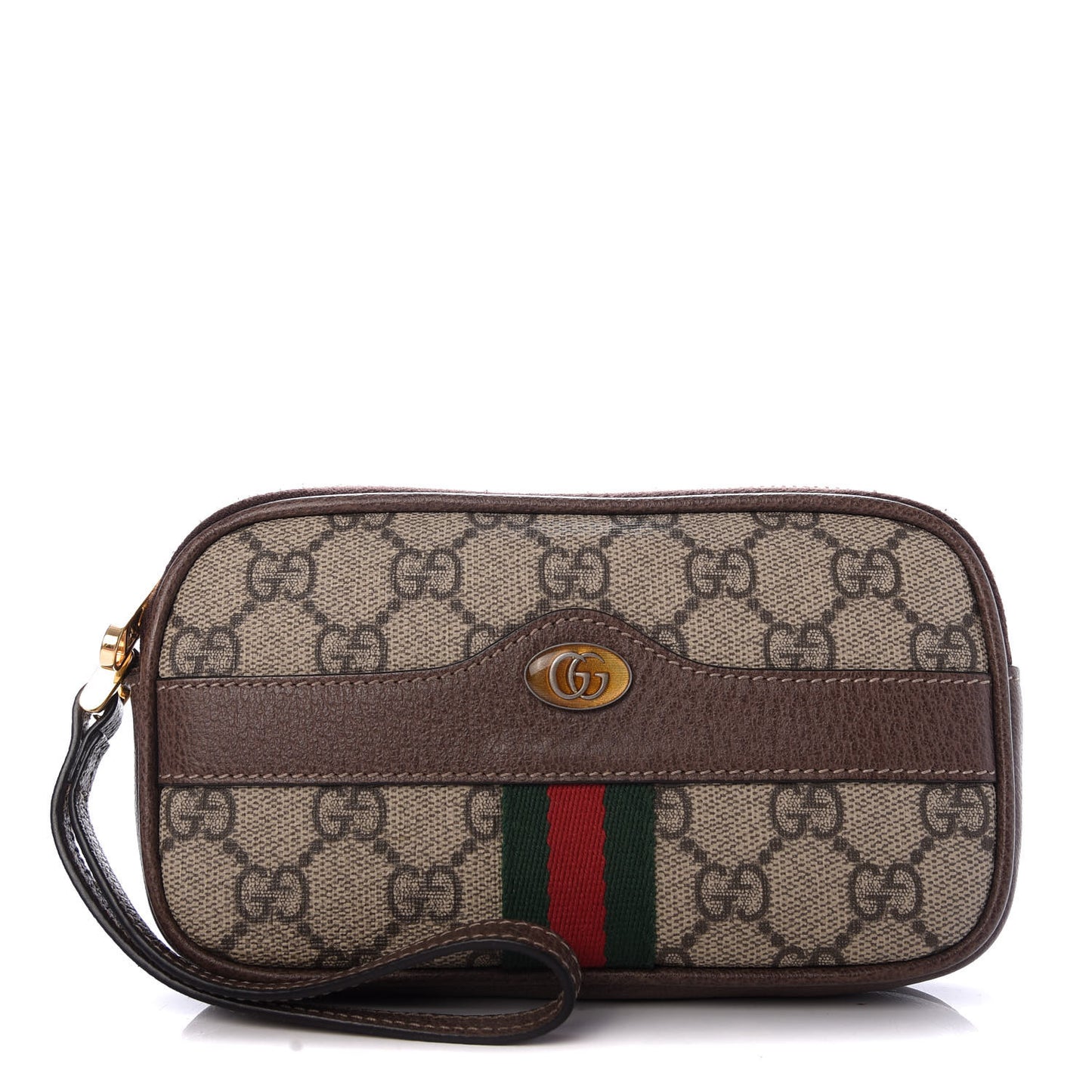 GG Supreme Monogram Ophidia Phone Case Wristlet Brown