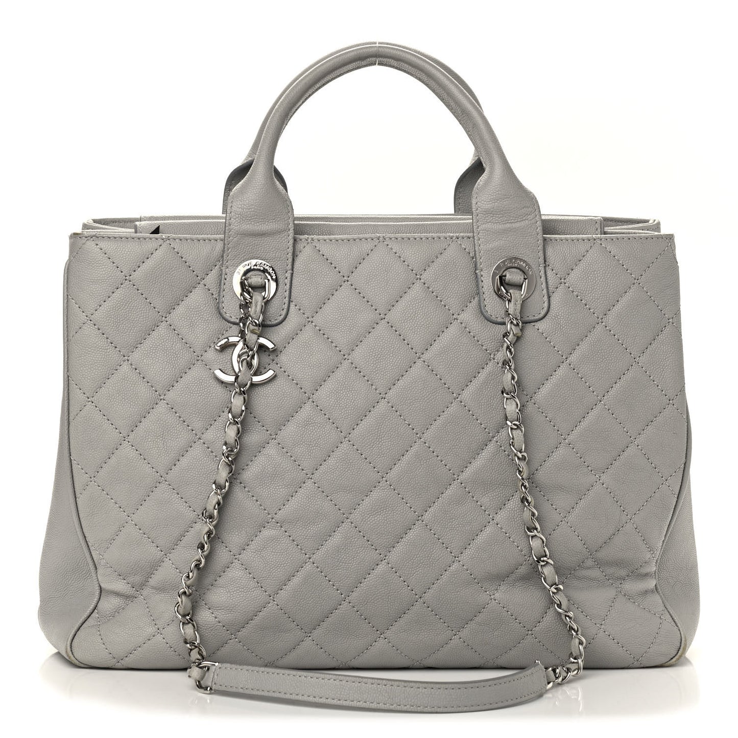 Caviar Quilted Large Urban Companion Top Handle Shopping Tote Grey