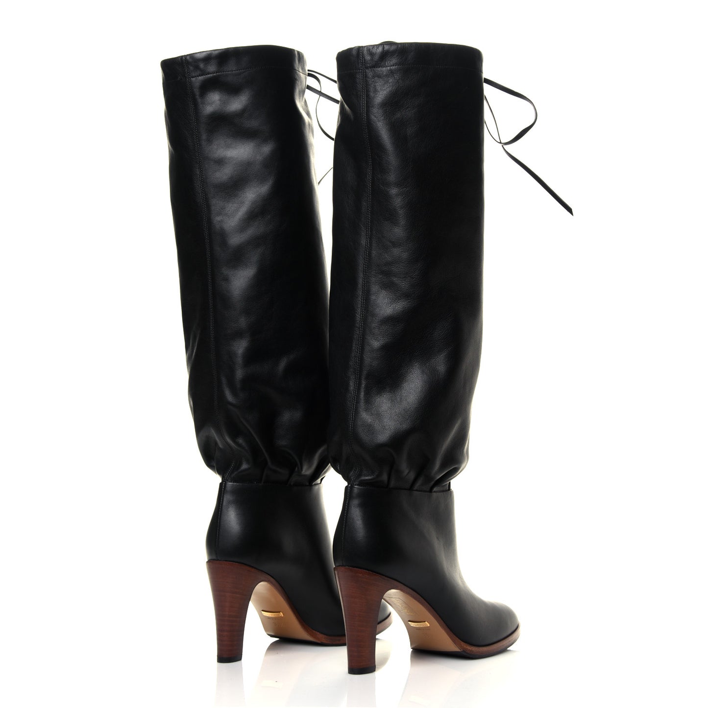 Deauville Calfskin Cinched Knee High Boots 36.5 Black