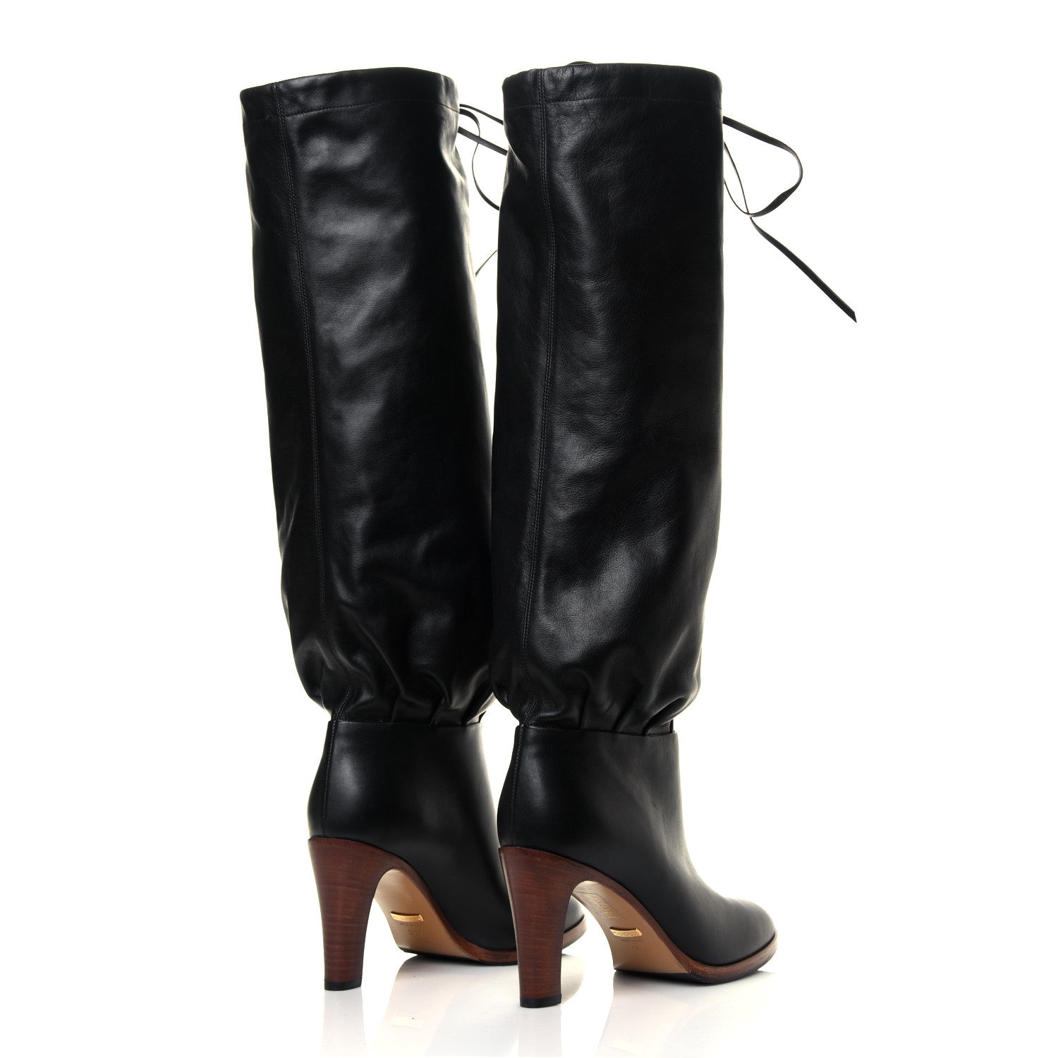 Gucci Deauville Calfskin Cinched Knee High Boots 36.5 Black 4 of 7