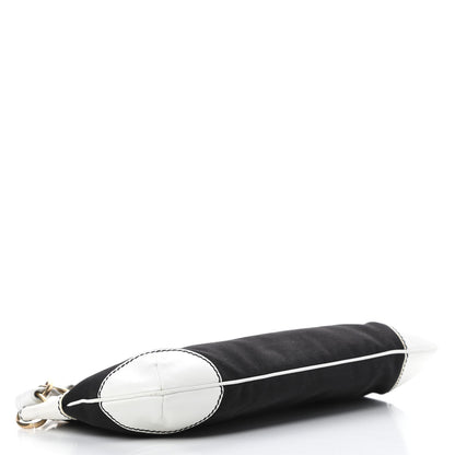 Chanel Lambskin Canvas CC Small Olsen Chain Shoulder Bag White Black 4 of 12