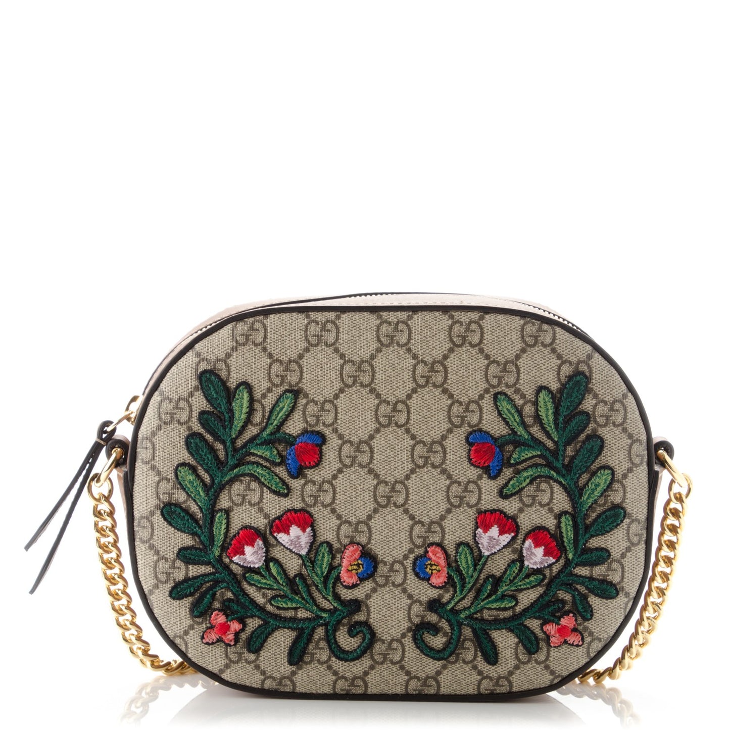 GG Supreme Monogram Floral Embroidered Mini Chain Shoulder Bag Beige Tuscany