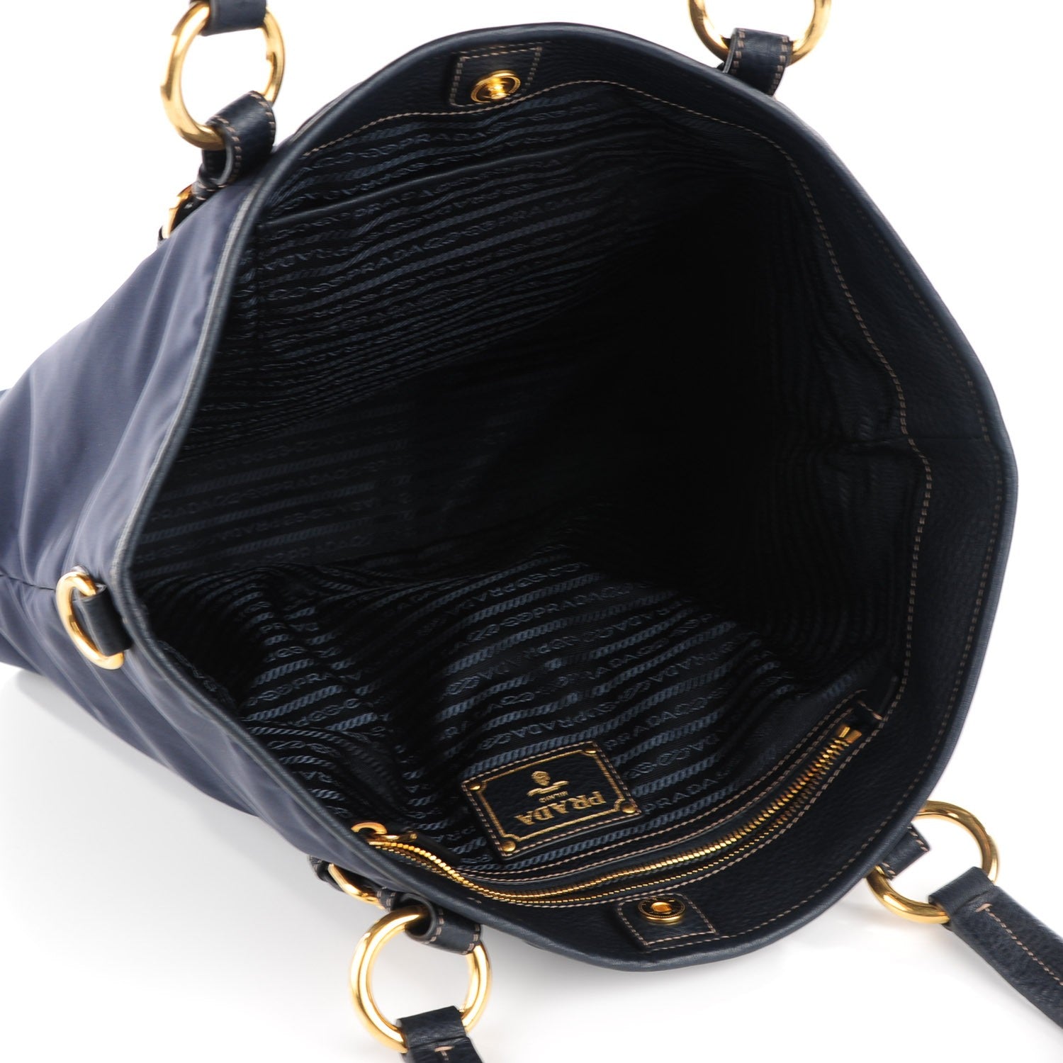 Prada Vitello Daino Tessuto Nylon Tote Blue 8 of 9