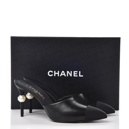 Chanel Goatskin Grosgrain Cap Toe Pearl Mule 40 Black 11 of 11