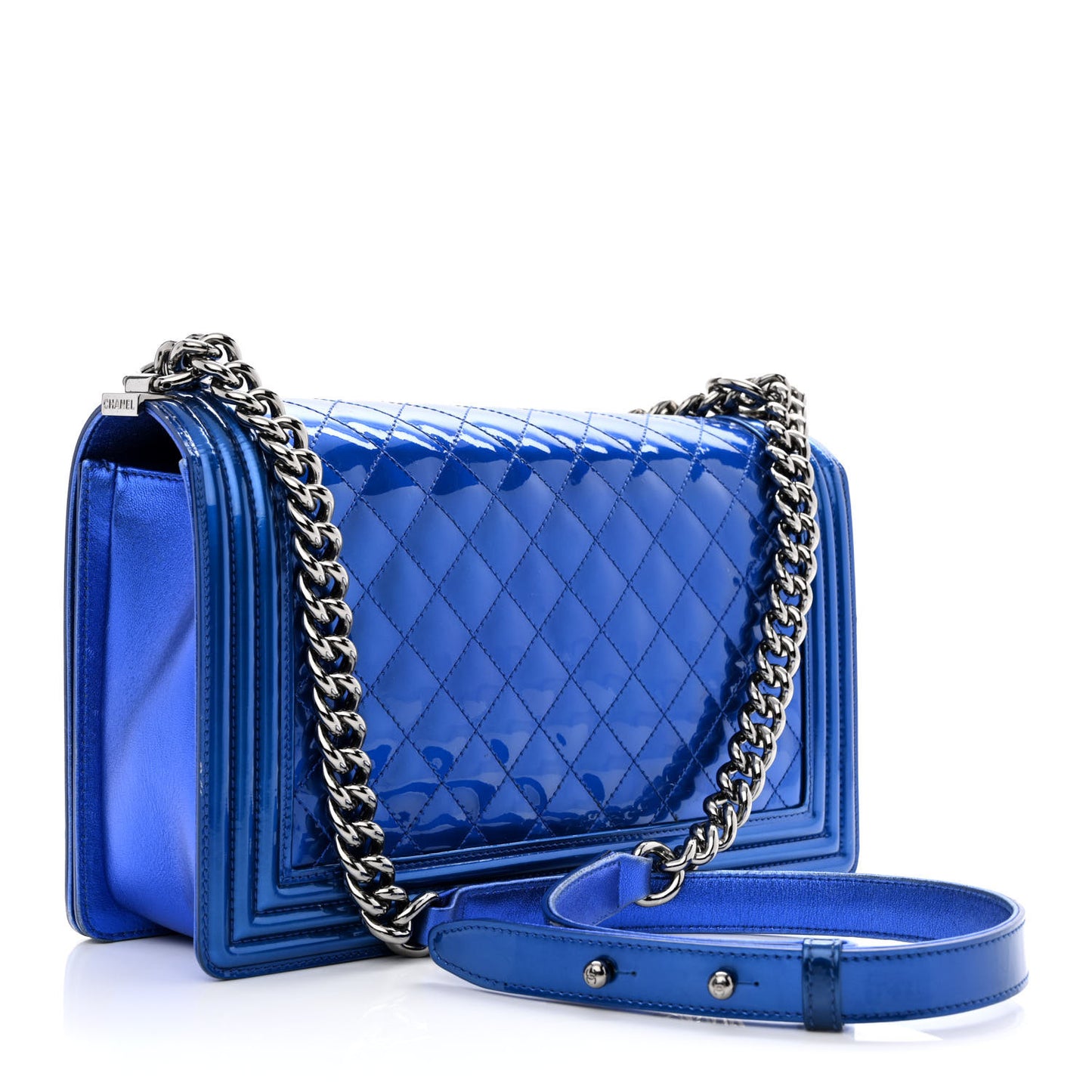 Metallic Patent Quilted New Medium Boy Flap Blue