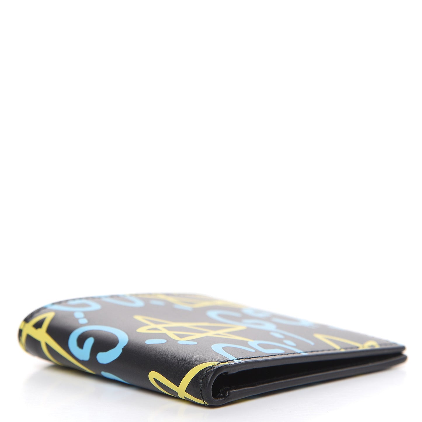 Calfskin GucciGhost Print Bi-Fold Wallet Black New Acquamarine