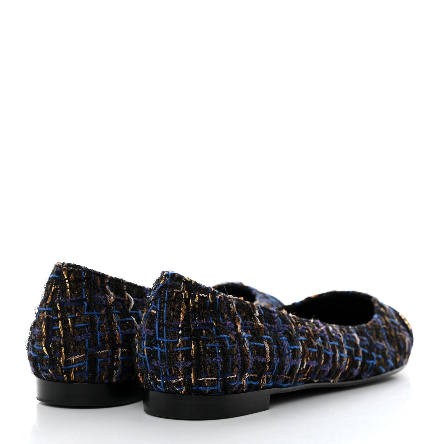 Chanel Tweed Cap Toe Ballerina Flats 37 Blue Black 4 of 9