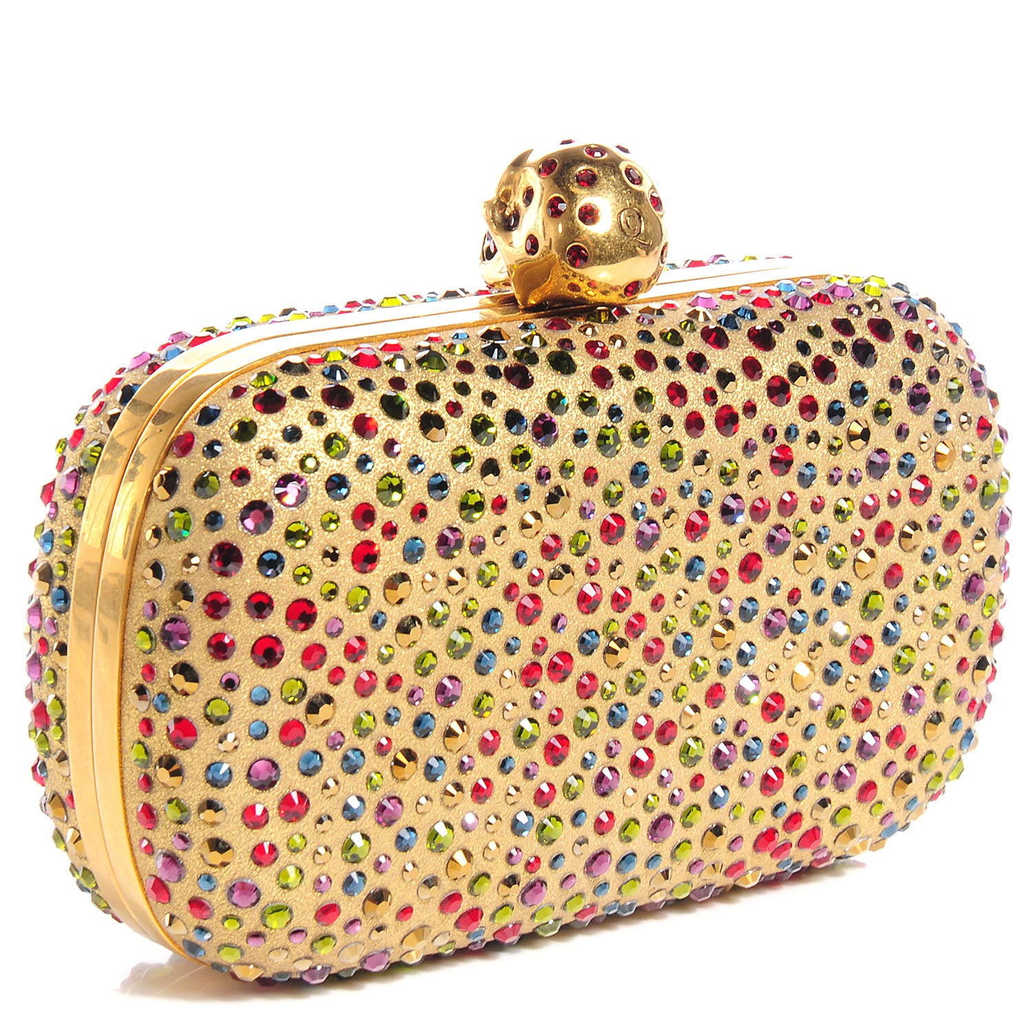 Alexander McQueen Multicolor Crystal Skull Box Clutch Gold 3 of 8