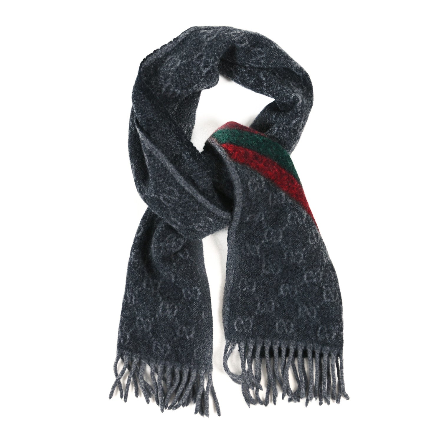 Gucci Wool Angora Monogram Web New Nikky Scarf Lead Dark Green 1 of 3