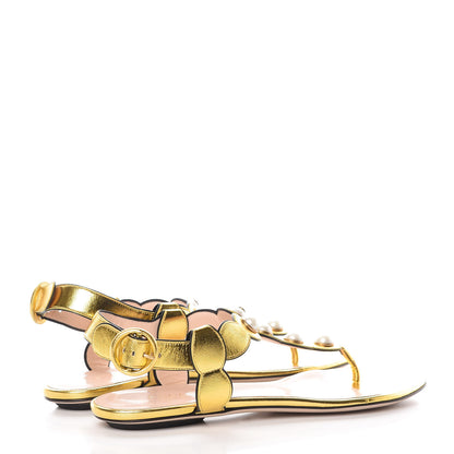 Gucci Metallic Nappa Willow Pearl Thong Sandals 40 Gold 4 of 9