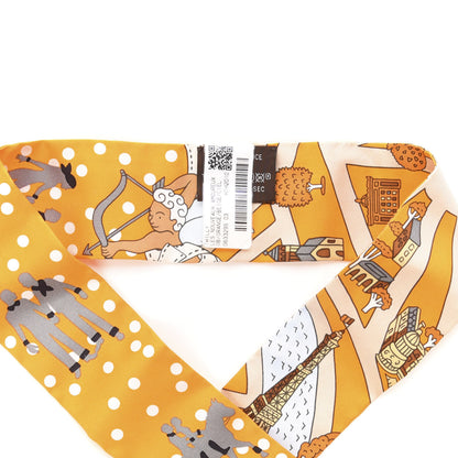 Hermes Silk Les Nouveaux Amoureux de Paris Twilly Orange Ciel Beige 4 of 4