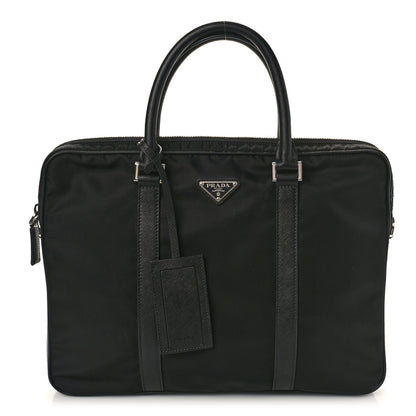 Prada Tessuto Nylon Saffiano Metal Triangle Logo Work Bag Black 1 of 8