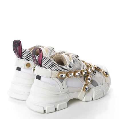 Gucci X SEGA Mesh Calfskin Suede Removable Crystals Womens Flashtrek Sneakers 38.5 Great White 4 of 9