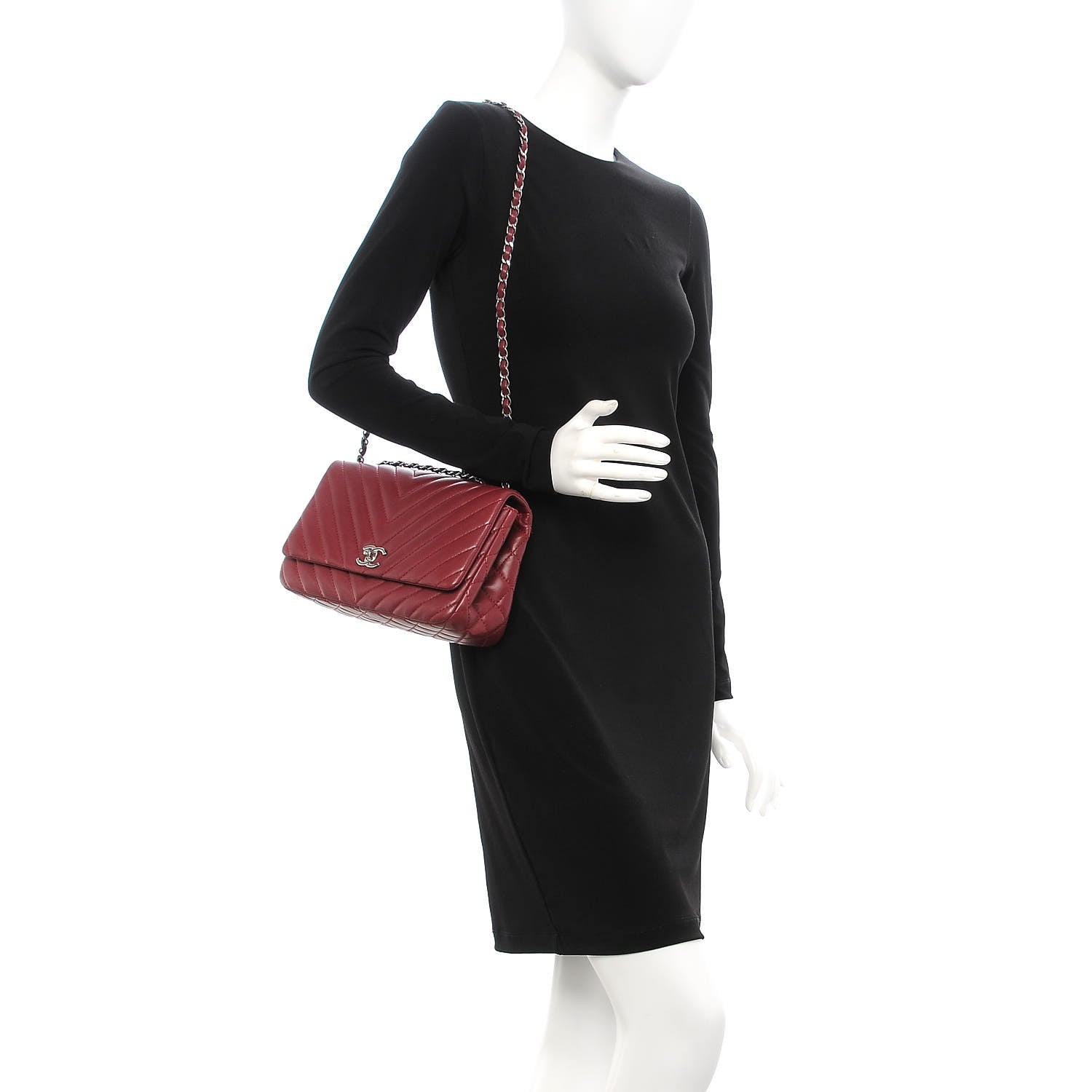 Chanel Lambskin Surpique Chevron Medium Single Flap Dark Red 2 of 14