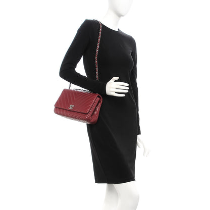 Chanel Lambskin Surpique Chevron Medium Single Flap Dark Red 2 of 14