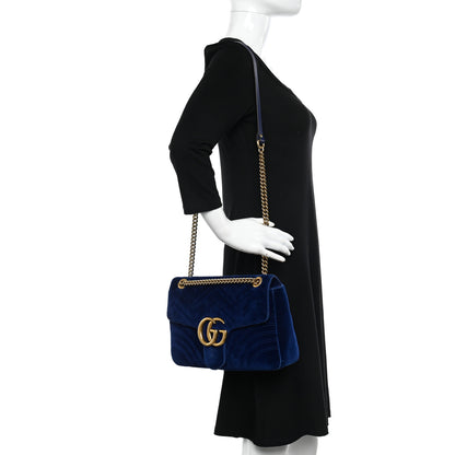 Gucci Velvet Matelasse Medium GG Marmont Shoulder Bag Cobalt Blue 2 of 11