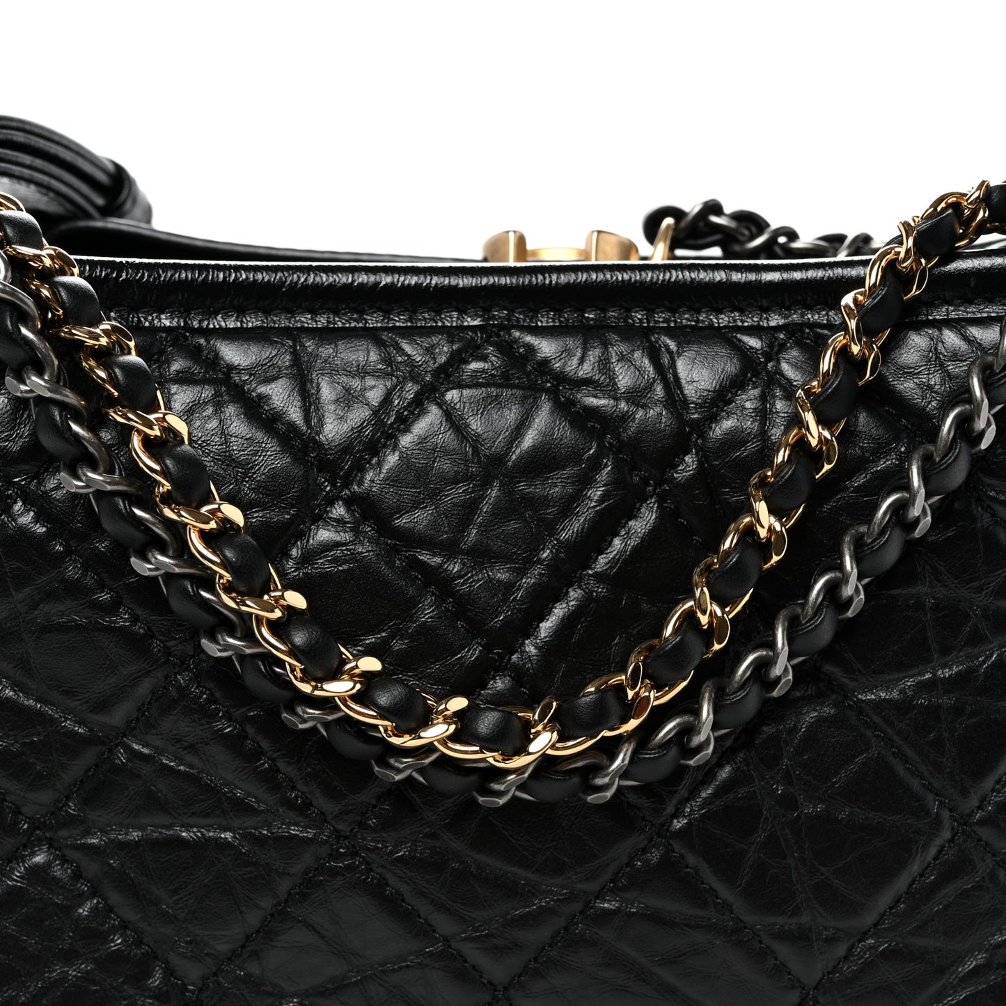 Aged Calfskin Quilted Small Gabrielle Hobo Black
