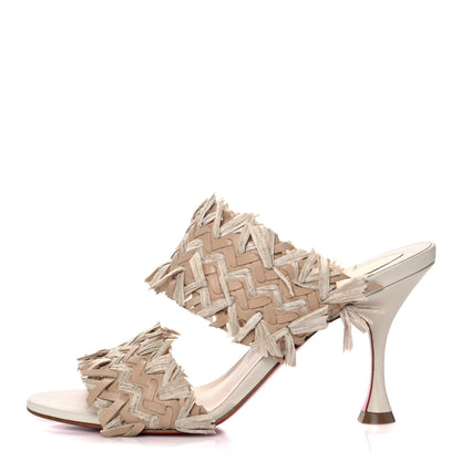 Christian Louboutin Nappa Raffia Fringe Meroine 85 Sandals 37.5 Beige 1 of 9