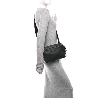 Prada Vitello Daino Charm Shoulder Bag Black 2 of 9
