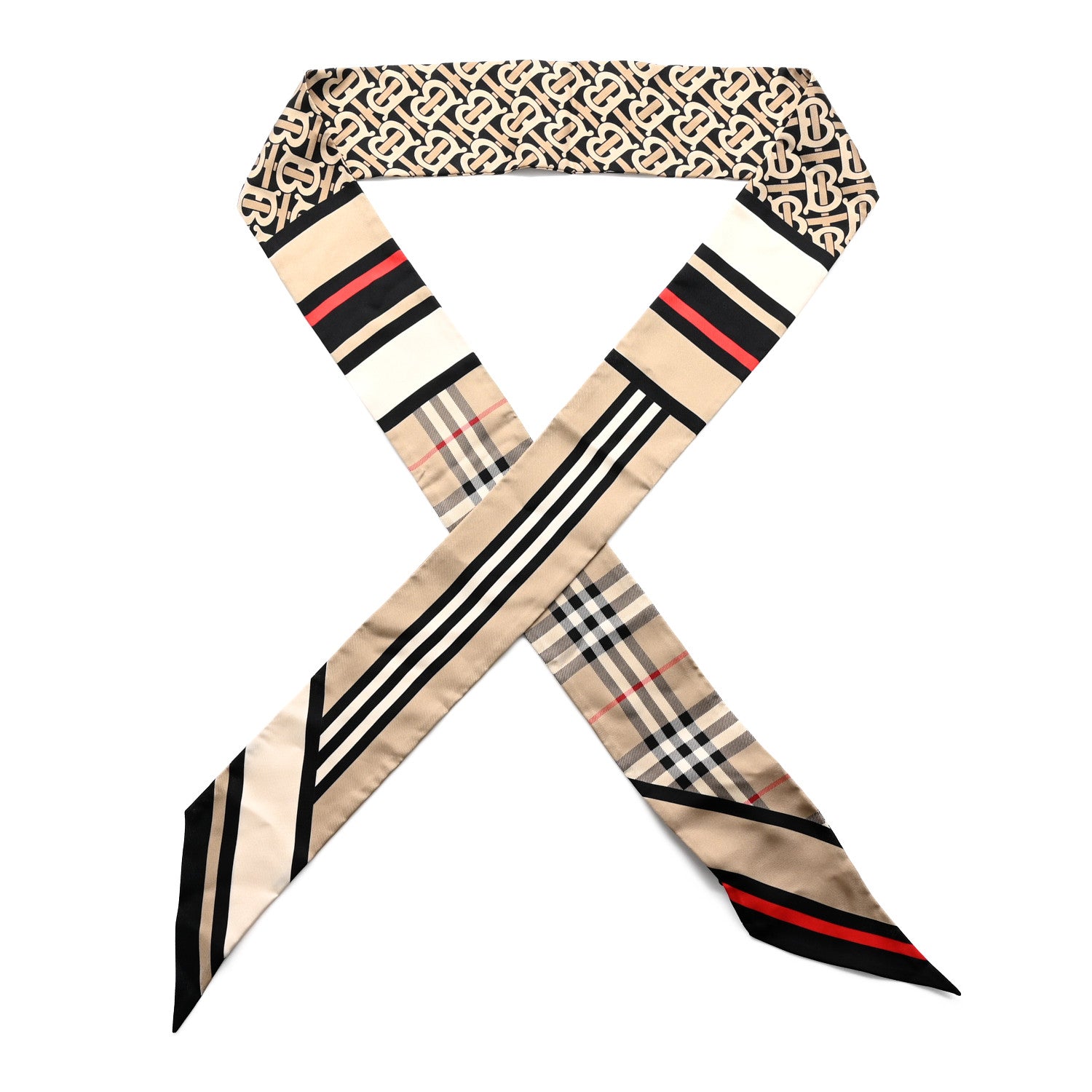Burberry Silk Montage Print Skinny Scarf Archive Beige 1 of 3