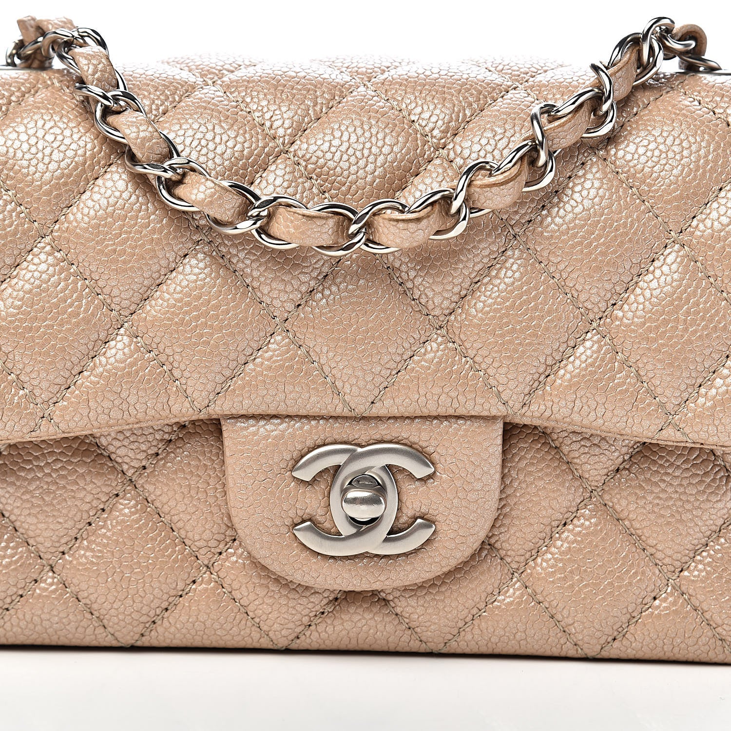 Chanel Pearly Caviar Quilted Mini Rectangular Flap Beige 10 of 12
