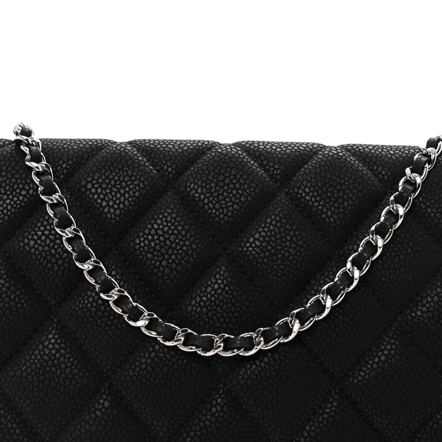 Iridescent Caviar Quilted Clutch With Chain Flap Black