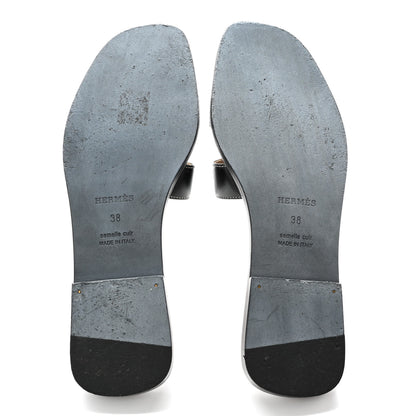 Hermes Box Calfskin Oran Sandals 38 Black 5 of 14