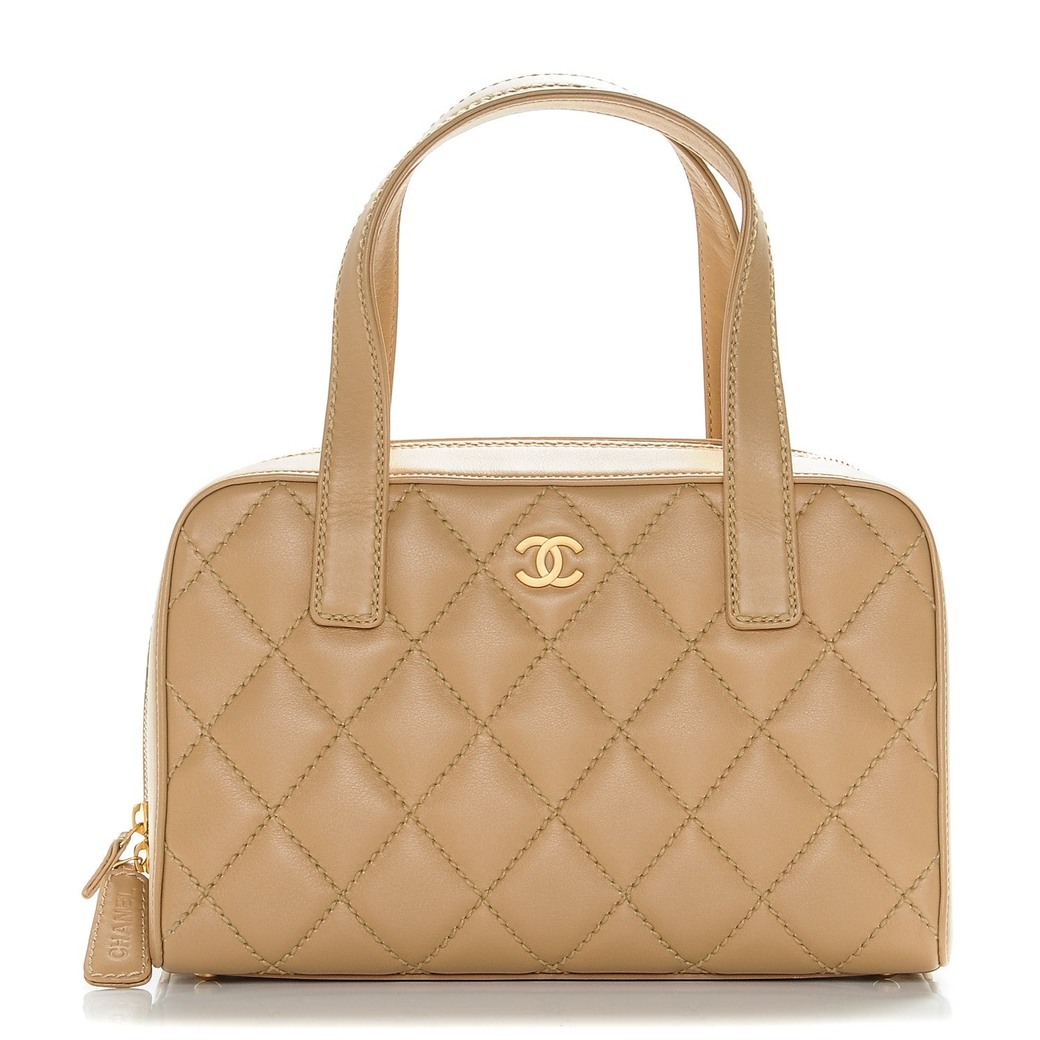 Chanel Lambskin Surpique Shoulder Bag Beige 1 of 10