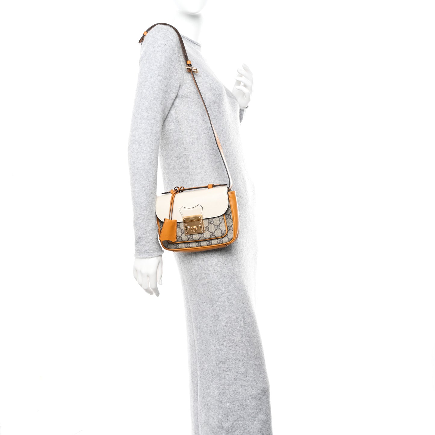 GG Supreme Monogram Calfskin Mini Padlock Flap Pocket Shoulder Bag Beige Mystic White Sun Oil