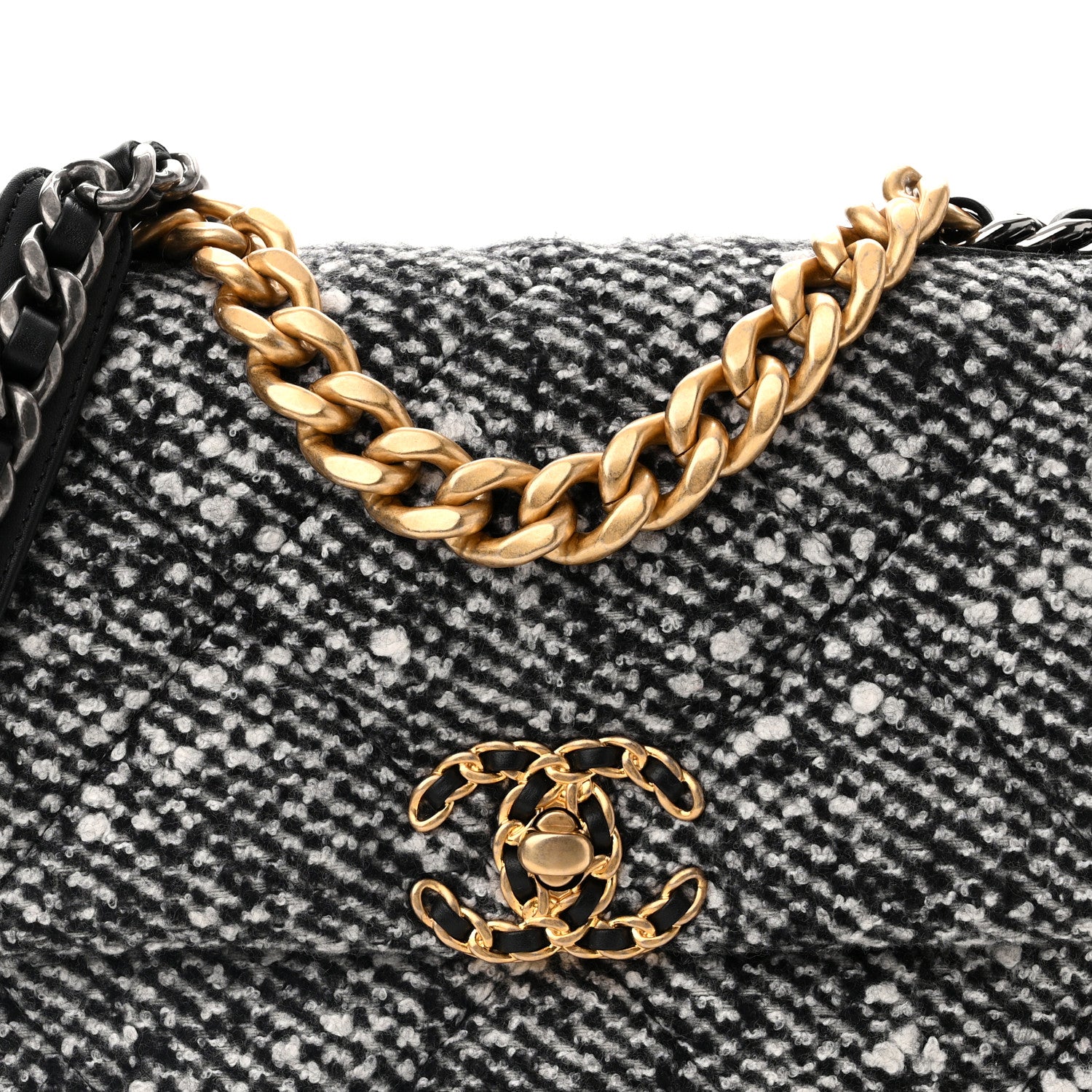 Chanel Tweed Quilted Medium Chanel 19 Flap Black Ecru 8 of 11