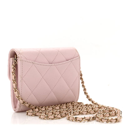 Chanel Caviar Quilted Flap Card Holder On Chain Pink 3 of 12
