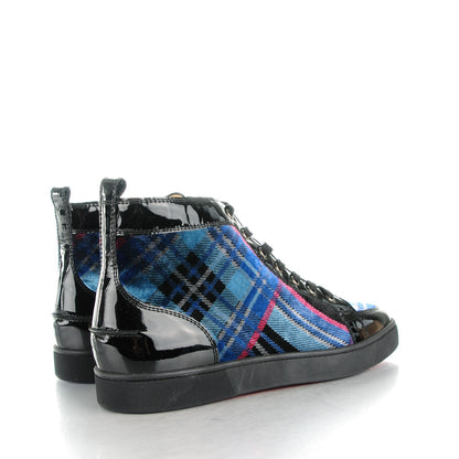Christian Louboutin Patent Rantus Tartan Velvet Mens Hightop Sneakers 46.5 Black Blue Khol 4 of 8