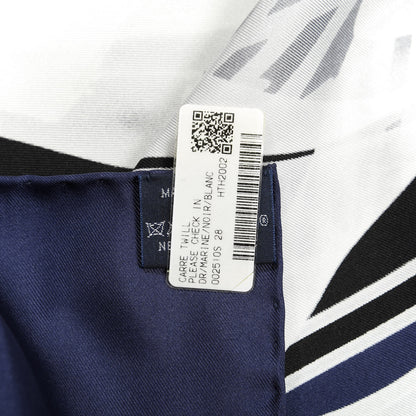 Hermes Silk Please Check In Scarf 90 Marine Black White 3 of 4