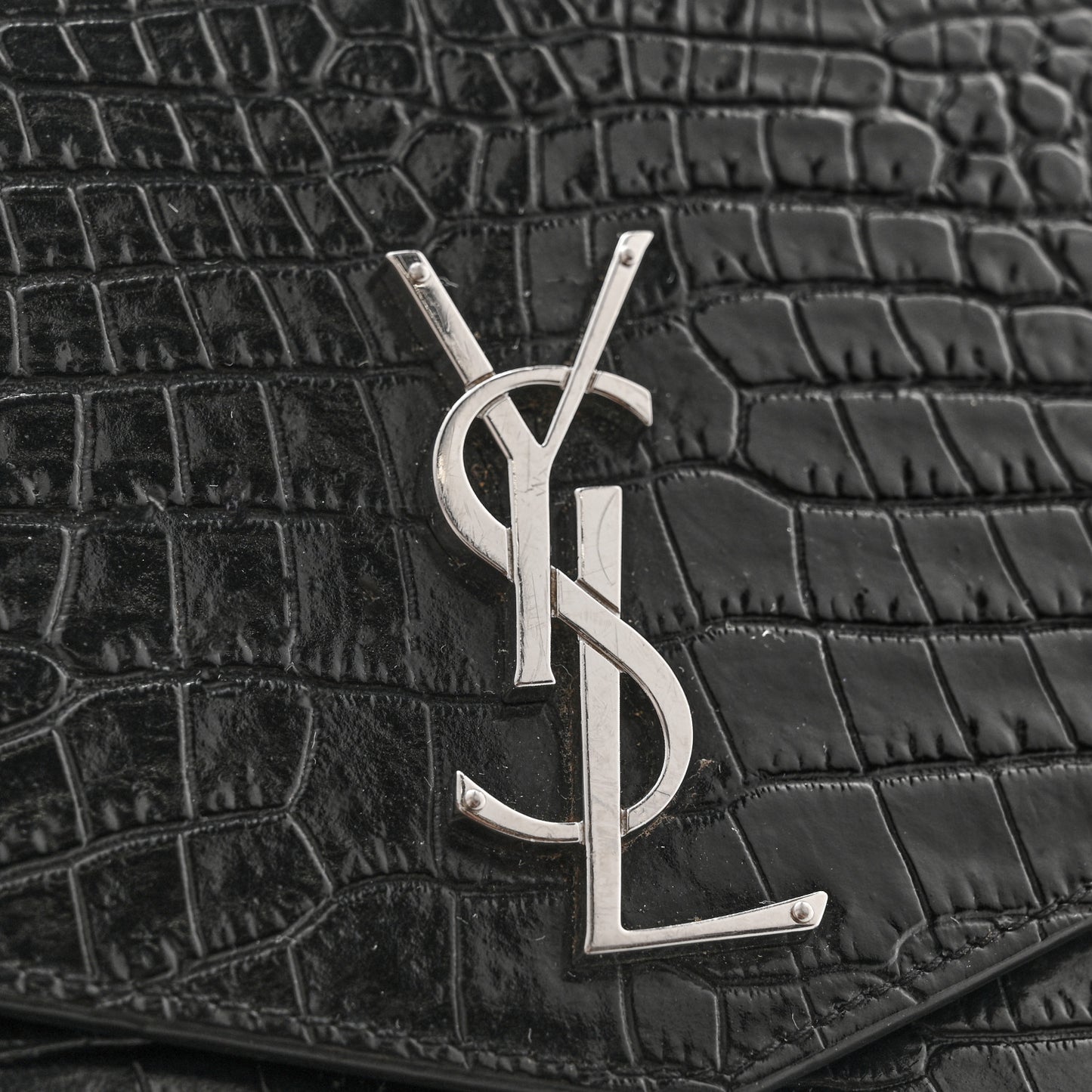 Calfskin Crocodile Embossed Monogram Mini Uptown Crossbody Black